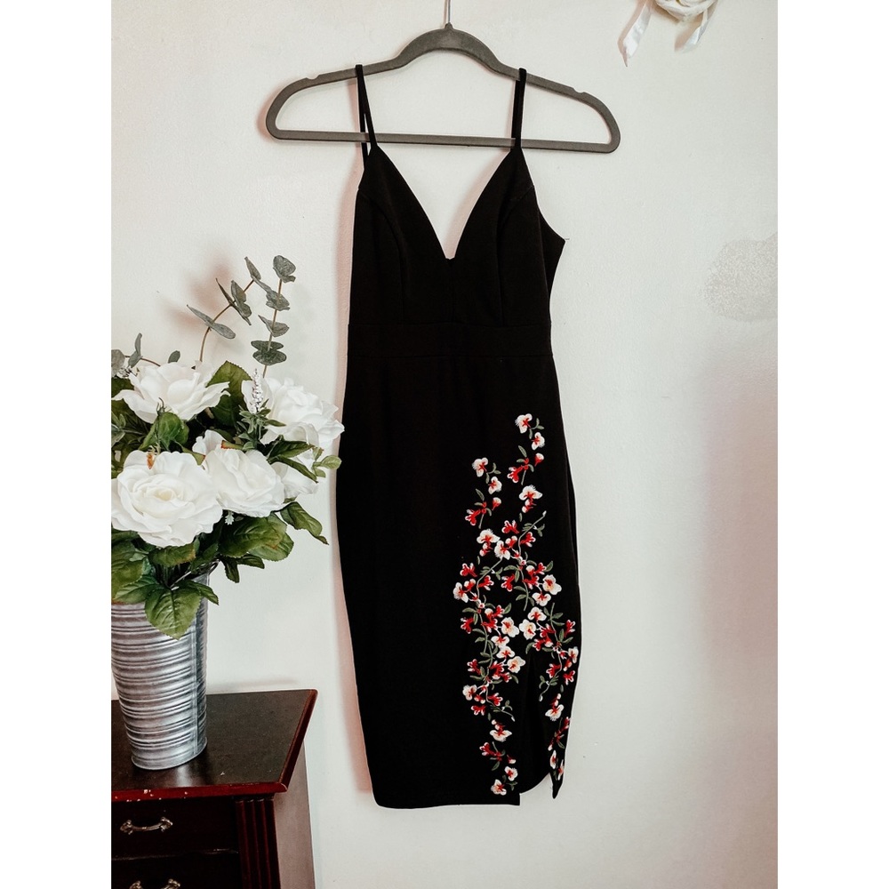 Little Black Dress with floral design and straps